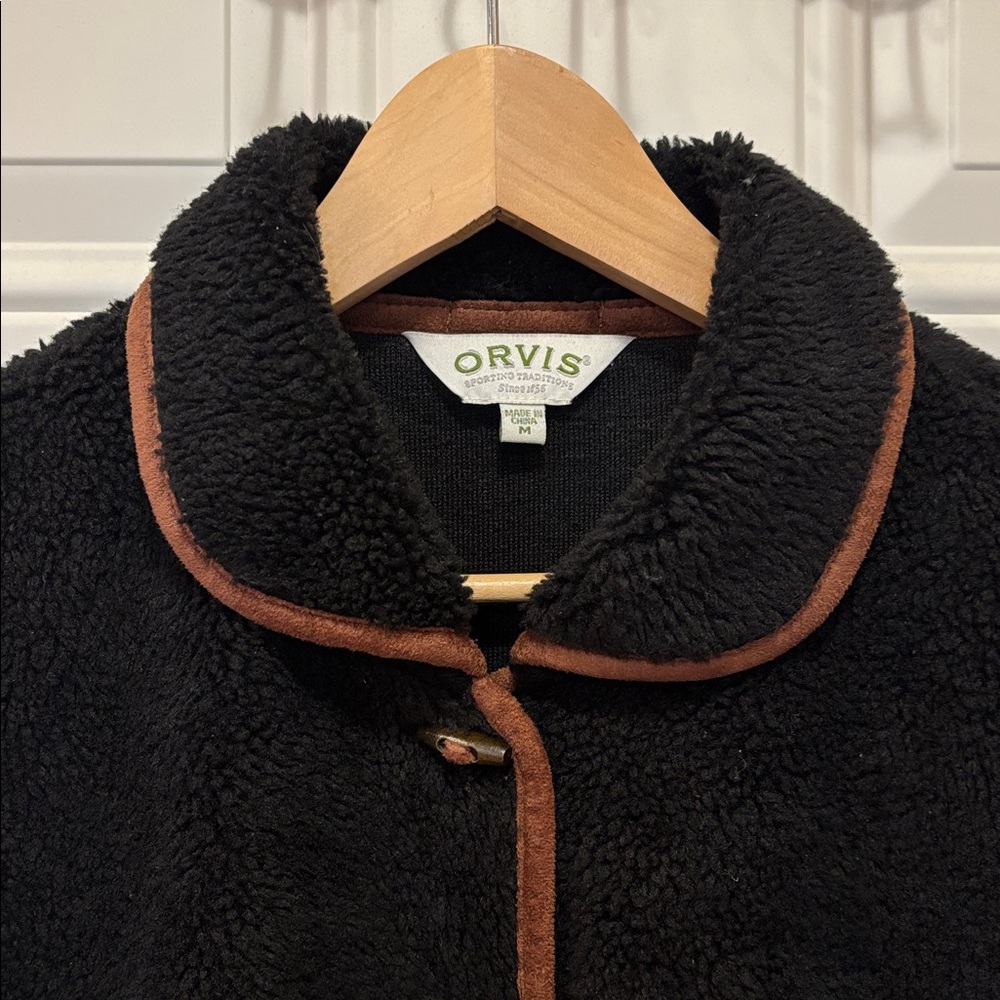 Orvis Toggle-Button Black Sherpa Fleece Jacket Size M - Picture 3 of 15